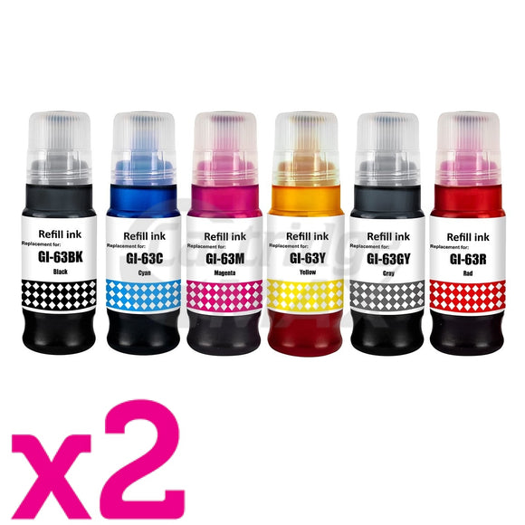 12-Pack Generic Canon GI63 Ink Bottle [2BK,2C,2M,2Y,2GY,2R]