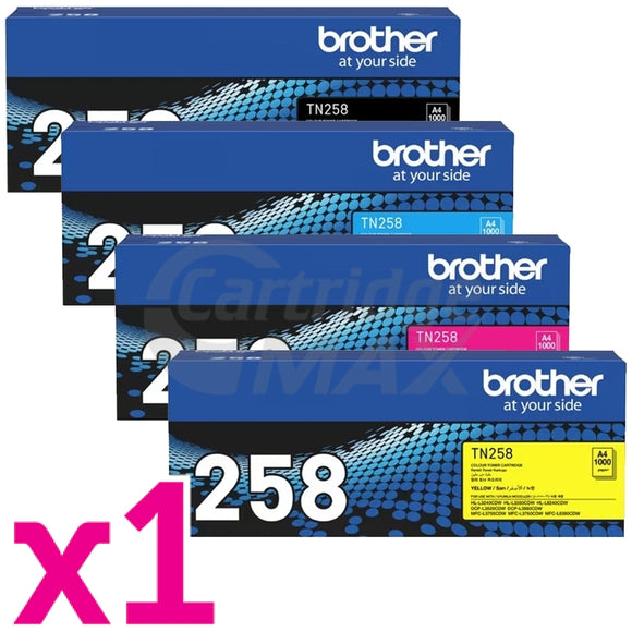 4 Pack Brother TN-258 Original Toner Cartridges Combo [1BK,1C,1M,1Y]