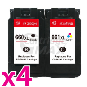 8-Pack Canon PG-660XL CL-661XL Generic High Yield Ink Cartridges Combo [4Black + 4Colour]