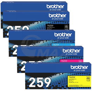 5 Pack Brother TN-259 Original Super High Yield Toner Cartridges Combo [2BK,1C,1M,1Y]