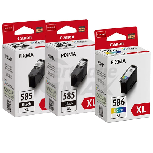 3-Pack Canon PG-585XL CL-586XL Original High Yield Ink Cartridges Combo [2Black + 1Colour]