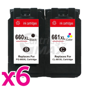 12-Pack Canon PG-660XL CL-661XL Generic High Yield Ink Cartridges Combo [6Black + 6Colour]