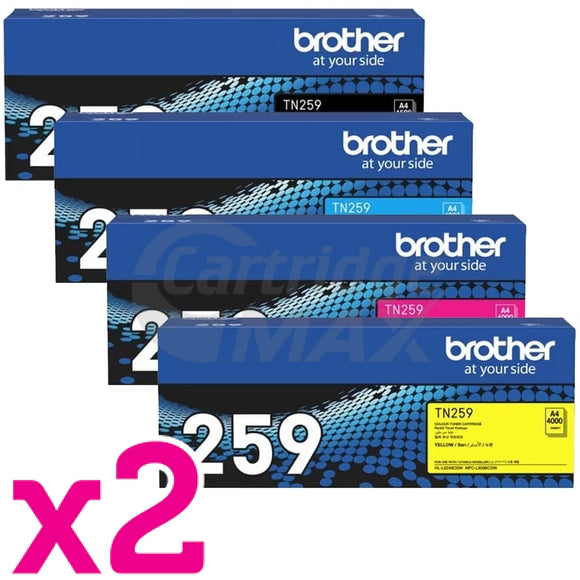 2 Sets of 4 Pack Brother TN-259 Original Super High Yield Toner Cartridges Combo [2BK,2C,2M,2Y]