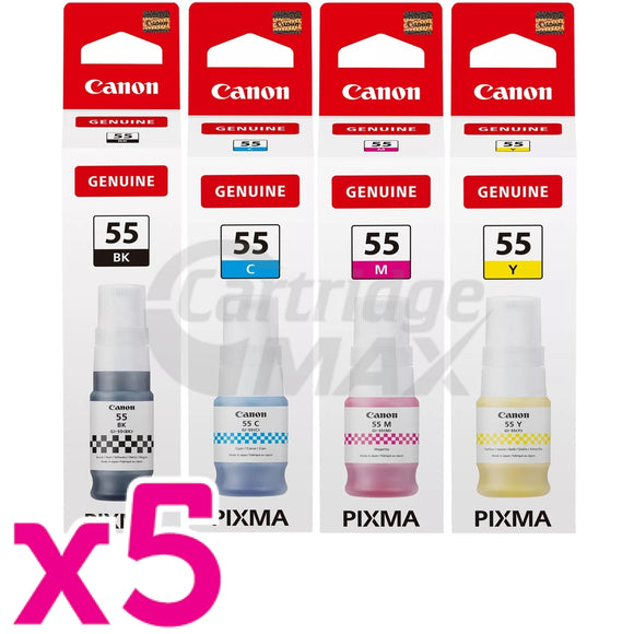 20-Pack Original Canon GI-55 Ink Bottle Combo [5BK,5C,5M,5Y]