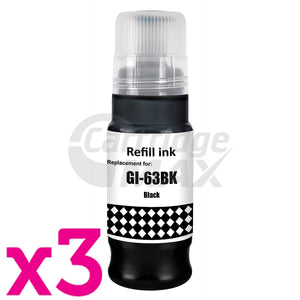 3 x Generic Canon GI63BK Black Ink Bottle - 70ML