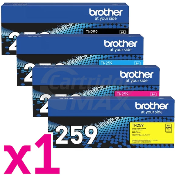 4 Pack Brother TN-259 Original Super High Yield Toner Cartridges Combo [1BK,1C,1M,1Y]