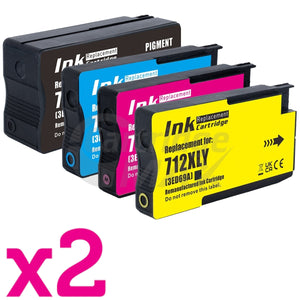 8 Pack HP 712B / 712 Generic Ink Cartridges Combo [2BK,2C,2M,2Y]