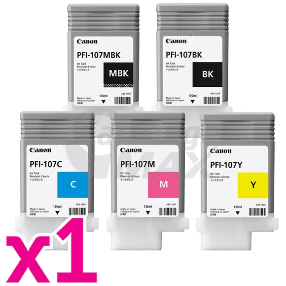 5 Pack Original Canon PFI-107 Ink Cartridge Combo [1BK,1MBK,1C,1M,1Y]