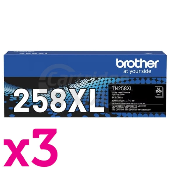 3 x Brother TN-258XL BK Original Black High Yield Toner Cartridge