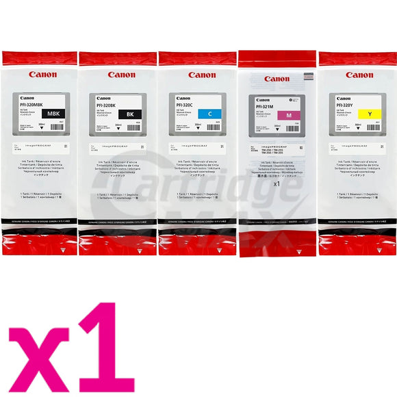 5 Pack Original Canon PFI-320 PFI-321 300ML Ink Cartridge Combo [1BK,1MBK,1C,1M,1Y]