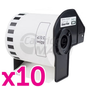 10 x Brother DK-22113 Generic Black Text on Clear Continuous Film Label Roll 62mm x 15.24m