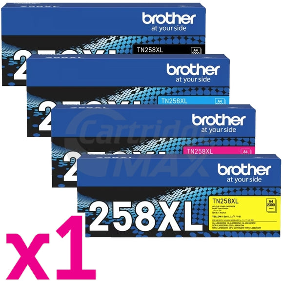 4 Pack Brother TN-258XL Original High Yield Toner Cartridges Combo [1BK,1C,1M,1Y]