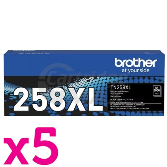 5 x Brother TN-258XL BK Original Black High Yield Toner Cartridge