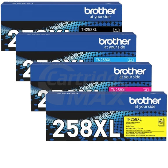 5 Pack Brother TN-258XL Original High Yield Toner Cartridges Combo [2BK,1C,1M,1Y]