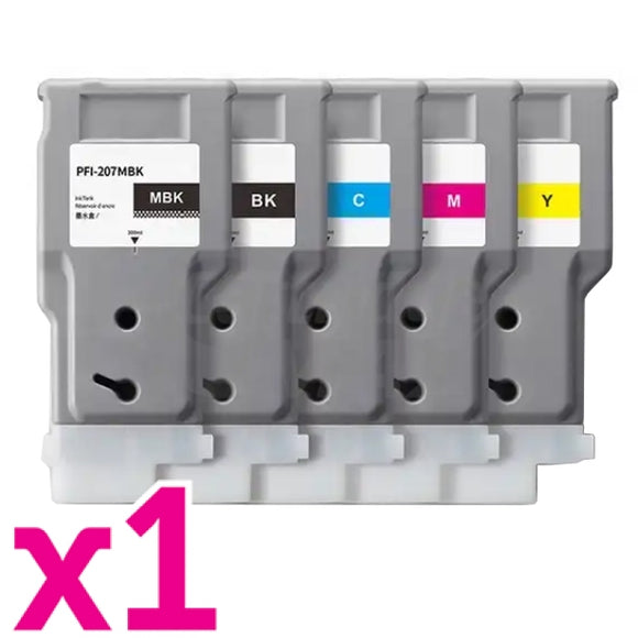 5 Pack Generic Canon PFI-207 Ink Tank Combo [1BK,1MBK,1C,1M,1Y]