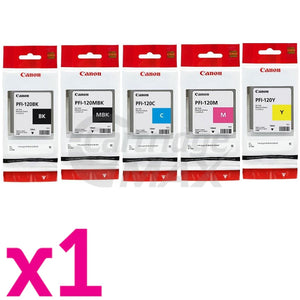 5 Pack Original Canon PFI-120 Ink Cartridge Combo [BK+MBK+C+M+Y]