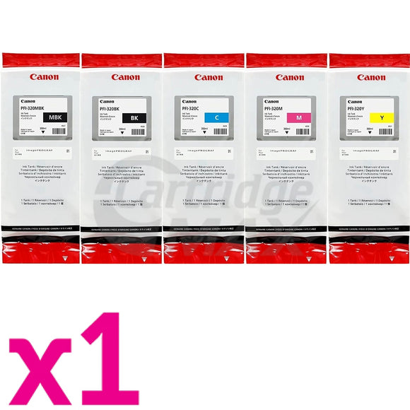 5 Pack Original Canon PFI-320 300ML Ink Cartridge Combo [1BK,1MBK,1C,1M,1Y]