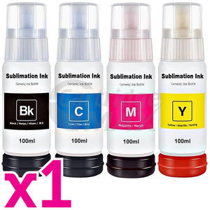 4-Pack Generic Epson EcoTank Sublimation Ink Bottle 100ml Combo [1BK,1C,1M,1Y]