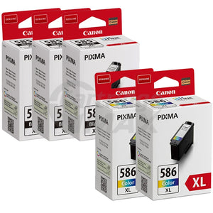 5-Pack Canon PG-585XL CL-586XL Original High Yield Ink Cartridges Combo [3Black + 2Colour]