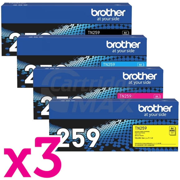 3 Sets of 4 Pack Brother TN-259 Original Super High Yield Toner Cartridges Combo [3BK,3C,3M,3Y]