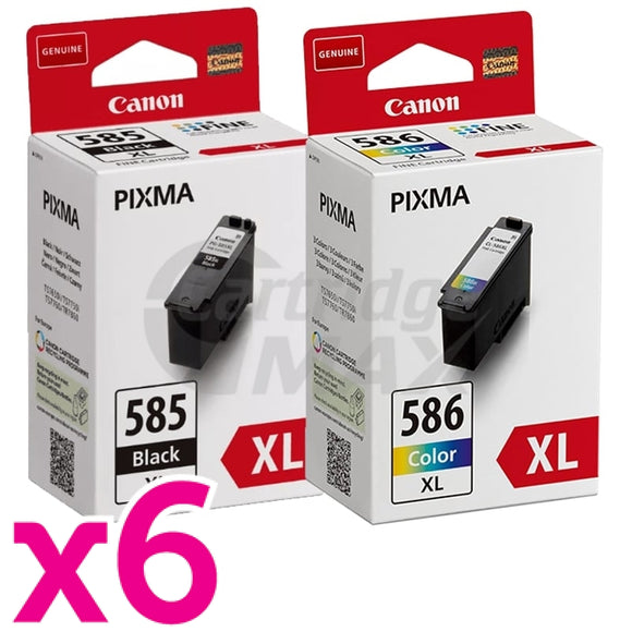 12-Pack Canon PG-585XL CL-586XL Original High Yield Ink Cartridges Combo [6Black + 6Colour]