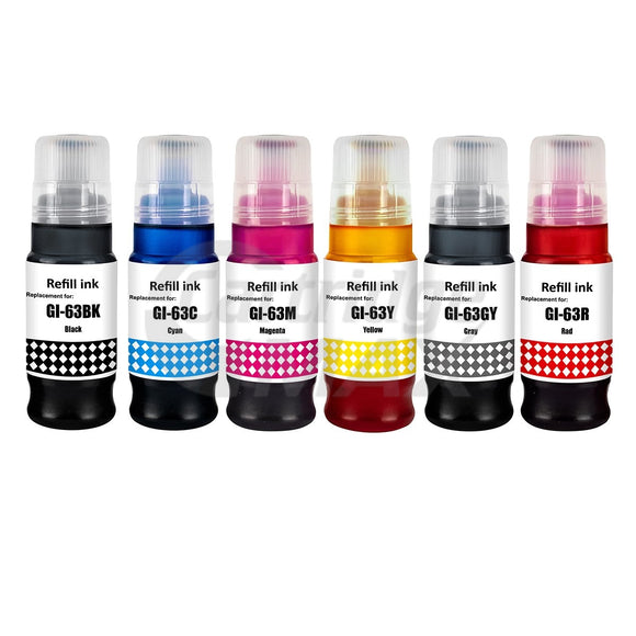 8-Pack Generic Canon GI63 Ink Bottle [3BK,1C,1M,1Y,1GY,1R]