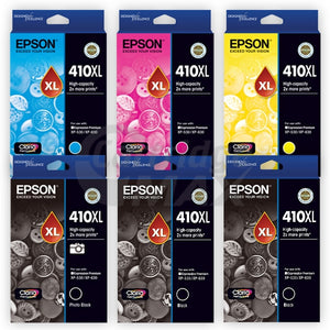 6 Pack Epson 410XL (C13T339192-C13T340492) Original High Yield Inkjet Cartridges [2BK,1PBK,1C,1M,1Y]