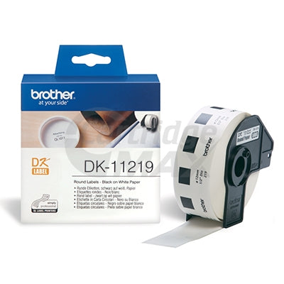 Brother DK-11219 Original Black Text on White 12mm Diameter Die-Cut Round Paper Label Roll - 1200 labels per roll