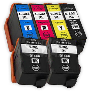 6 Pack Epson 302XL (C13T01X192,C13T01Y192-C13T01Y492) Generic High Yield Ink Combo [2BK+1PBK+1C+1M+1Y]