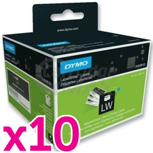 10 x Dymo SD30374 / S0929100 Original Non-Adhesive White Name Badge 51mm x 89mm - 300 labels per roll