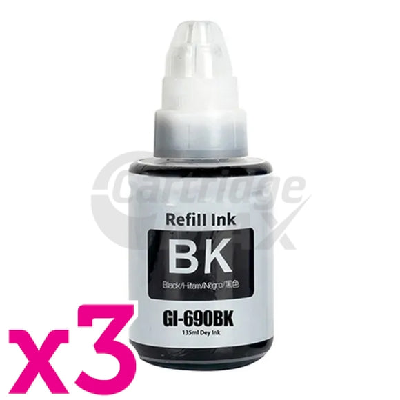 3 x Generic Canon GI690BK Black Ink Bottle