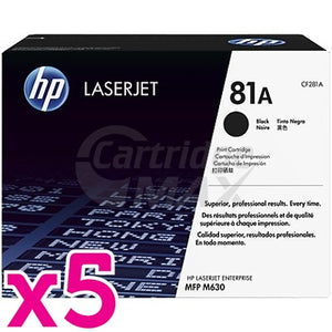 5 x HP CF281A (81A) Original Black Toner Cartridge - 10,500 Pages