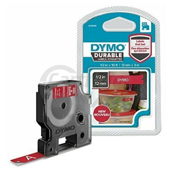 Dymo SD1978366 Original 12mm x 3m White On Red D1 Durable Label Tape