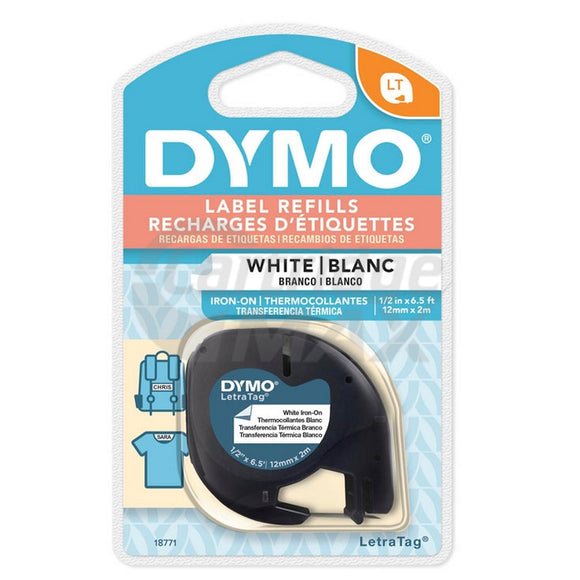 Dymo 18771 Original 12mm x 2m Black on White LetraTag Label Iron-On Fabric Tape