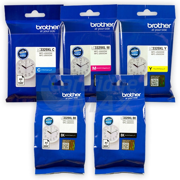 5 Pack Brother LC-3329XL High Yield Original Ink Cartridges Combo [2BK, 1C, 1M, 1Y]