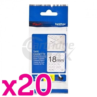 20 x Brother TZe-SE4 Original 18mm Black Text on White Security Laminated Tape - 8 metres