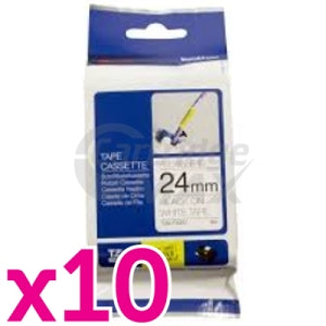 10 x Brother TZe-FX251 Original 24mm Black Text on White Flexible ID Laminated Tape - 8 metres