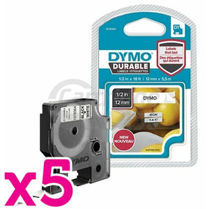 5 x Dymo SD1978364 Original 12mm x 5.5m Black On White D1 Durable Label Tape