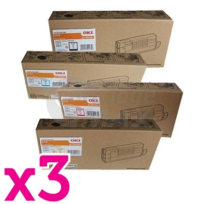 3 Sets of 4 Pack OKI C712N Original Toner Combo (46507612-46507609)