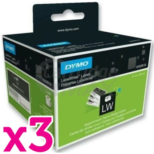 3 x Dymo SD30374 / S0929100 Original Non-Adhesive White Name Badge 51mm x 89mm - 300 labels per roll