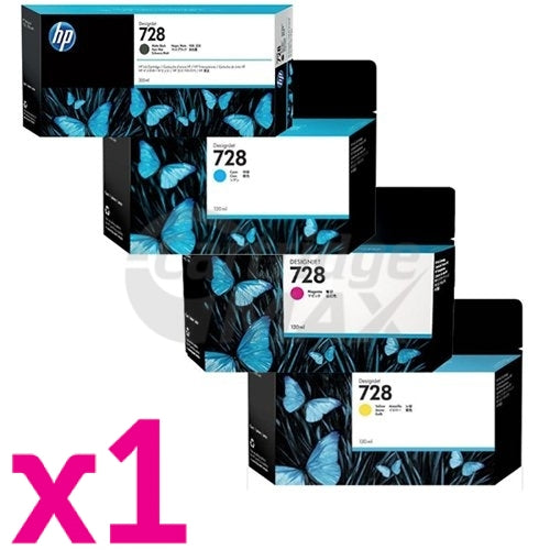 4 Pack HP 728 /728B Original Inkjet Cartridges 300ml MBK F9J68A / 3WX30A + 130ml CMY F9J67A -F9J65A [1MB,1C,1M,1Y]