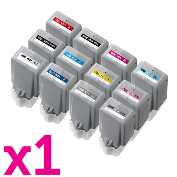 12 Pack Generic Canon PFI-1000 Ink Cartridge Set [MBK+C+M+Y+GY+PBK+PC+PM+PGY+B+R+CO]