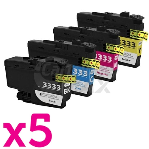 20 Pack Brother LC-3333 Generic High Yield Ink Cartridge Combo [5BK, 5C, 5M, 5Y]