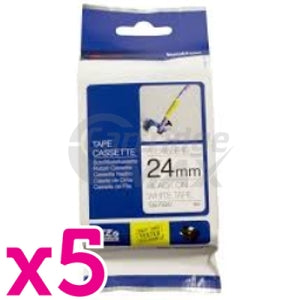 5 x Brother TZe-FX251 Original 24mm Black Text on White Flexible ID Laminated Tape - 8 metres