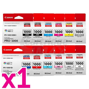 12 Pack Original Canon PFI-1000 Ink Cartridge Set [MBK+C+M+Y+GY+PBK+PC+PM+PGY+B+R+CO]