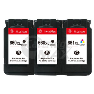 3-Pack Canon PG-660XL CL-661XL Generic High Yield Ink Cartridges Combo [2Black + 1Colour]