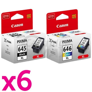 12-Pack Canon PG-645XL, CL-646XL Original [6Black + 6Colour] High Yield Ink Combo