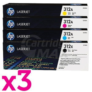 3 sets of 4 Pack HP CF380X-CF383A (312X/312A) Original High Yield Toner Cartridges [3BK,3C,3M,3Y]