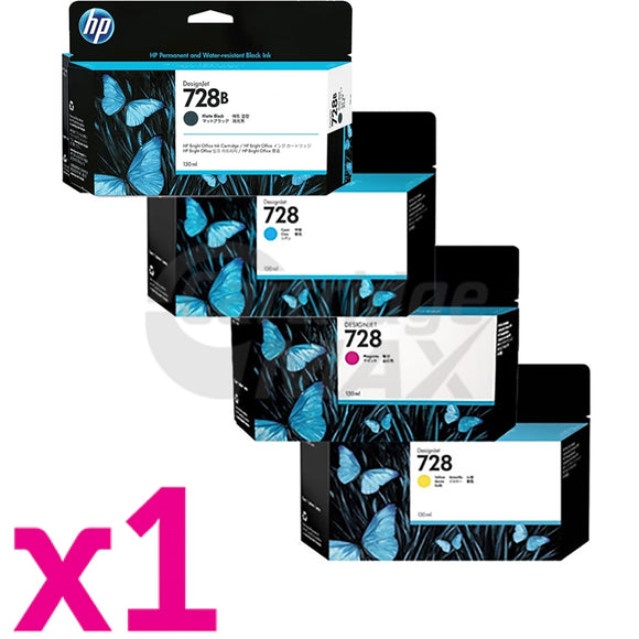 4 Pack HP 728 / 728B Original 130ML Inkjet Cartridges 3WX26A + F9J67A-F9J65A [1MBK,1C,1M,1Y]