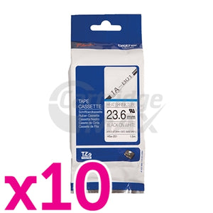 10 x Brother HSe-251 Original 23.6mm Black Text on White Heat Shrink Tube Tape - 1.5 meters